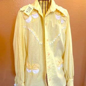 Vintage Button Down YLW Shirt w/ Butterfly Decals